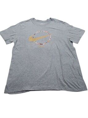 Nike 2020 Just Do It Olympic Light Gray Tee with Gold Swoosh and Flag Ring.